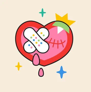 Crazy heart sticker vector. Abstract comic character with big angry eye Stock-Illustration