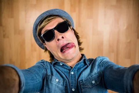 Crazy hipster wearing sunglasses Foto stock
