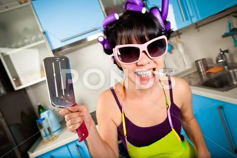 Crazy housewife Stock Photos