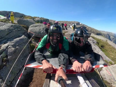 Crazy Jump From "Human Cannon" in Heliboogie, Lysebotn, Norway - 18 Mar 2025 Stock Footage 304466732