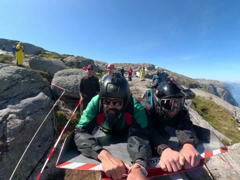 Crazy Jump From "Human Cannon" in Heliboogie, Lysebotn, Norway - 16 Jul 2024 Stock Footage 304466845