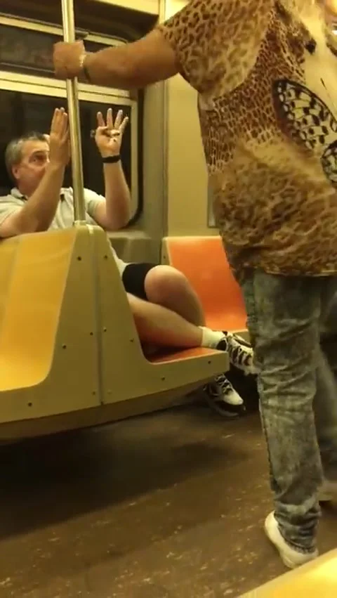 Crazy lady slaps poor guy on train ???????? Stock Footage 272974776