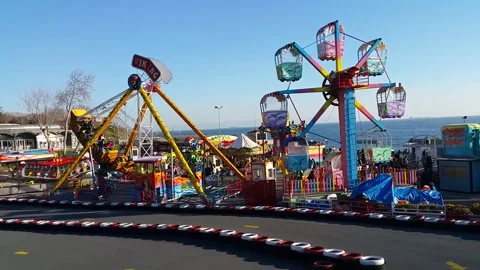 Crazy machines in the amusement park Stock Footage 145818236