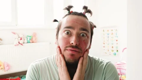 Crazy Make Up on Bearded Man Stock Footage 241848839