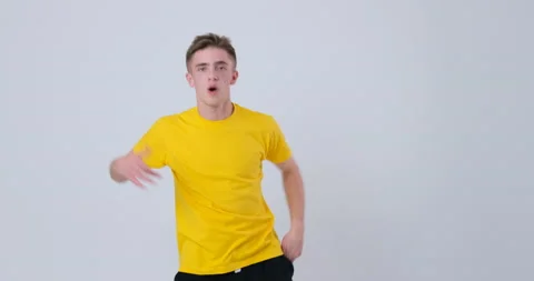 Crazy Man dancing over white background Stock Footage 144958055