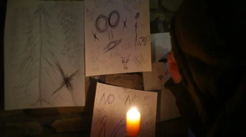 Crazy man drawing papers wall 2 Stock-Footage 46482884