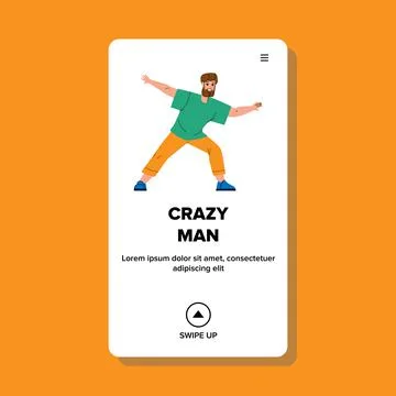 Crazy Man Funny Dancing Expressive Dance Vector Stock Illustration