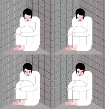 Crazy man in nuthouse pattern seamless. Mad man in lunatic asylum background イラスト素材