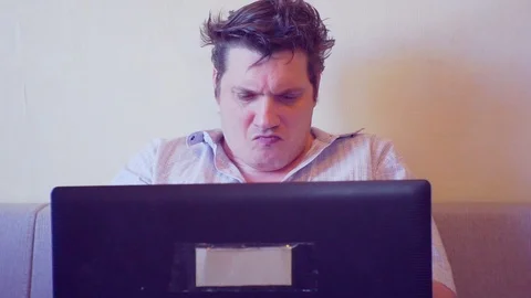 Crazy man working with laptop Stock-Footage 86161453