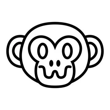 Crazy Monkey face icon black and white line style vector clip art Stock Illustration