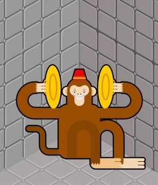 Crazy monkey in nuthouse. Mad chimpanzees in lunatic asylum Stock Illustration