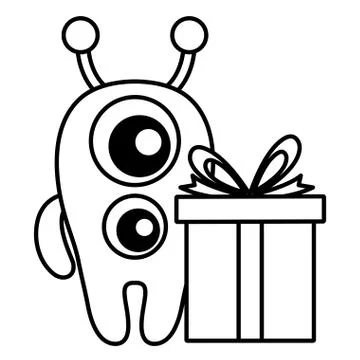 Crazy monster with gift comic character 스톡 일러스트