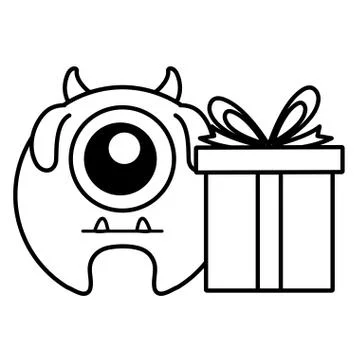 Crazy monster with gift comic character 스톡 일러스트