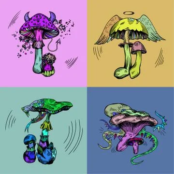 Crazy mushrooms Stock Illustration