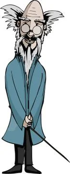 Crazy professort standing with rod Stock Illustration