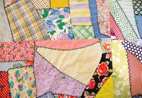 Crazy Quilt With Zigzag Stitching Stock Photos