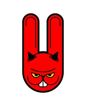 Crazy Rabbit. Angry hare. Devil bunny. Mad animal. Vector illustration Stockillustratie