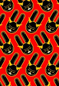 Crazy Rabbit background. Angry hare pattern seamless. Devil bunny texture. Ma Stock Illustration