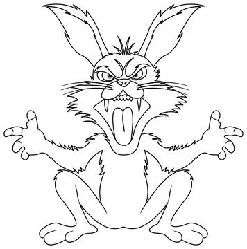 Crazy Rabbit Cartoon Sitting with Sharp Teeth Stock Illustration