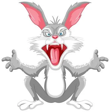 Crazy Rabbit Cartoon Sitting with Sharp Teeth Stock Illustration