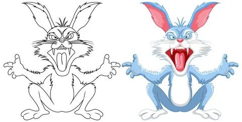 Crazy Rabbit Cartoon Sitting with Sharp Teeth Stock Illustration