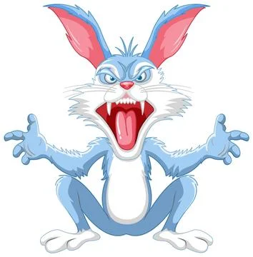 Crazy Rabbit Cartoon Sitting with Sharp Teeth Stock Illustration