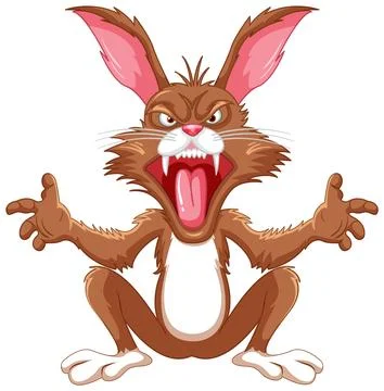 Crazy Rabbit Cartoon Sitting with Sharp Teeth Stock Illustration