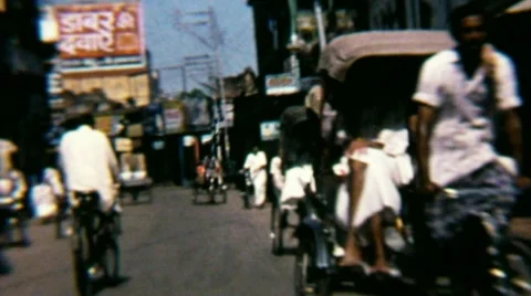 Crazy Rickshaw Ride Crowded Street Scene India - Vintage Super8 Film Stock Footage