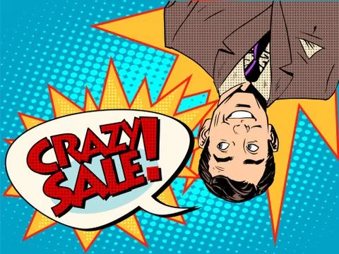 Crazy sale announcement man upside down Stock Illustration
