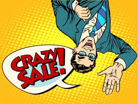 Crazy sale announcement man upside down Stock Illustration
