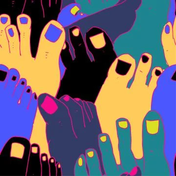 Crazy seamless pattern with bright nails and feet. Doodle Style. Illustrazione stock