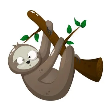 Crazy Sloth Hanging on Tree Branch With Leafs Stock Illustration