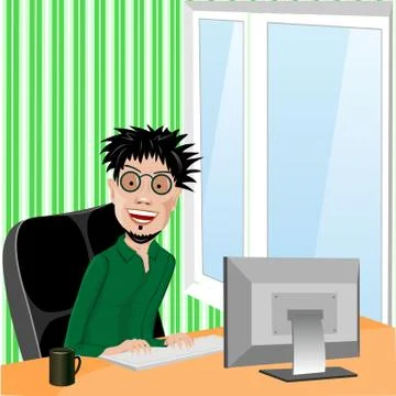 Crazy smiling programmer with glasses Stock Illustration