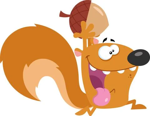 Crazy Squirrel Cartoon Character Running With Acorn Stock Illustration