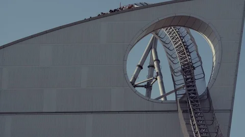 Crazy thunder dolphin intamin hyper roller coaster at full speed. 25fps. Video stock 94375511