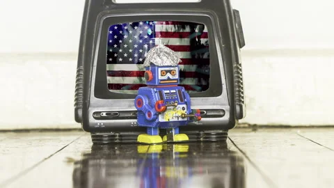 Crazy tin foil hat bot Stock-Footage 143250179