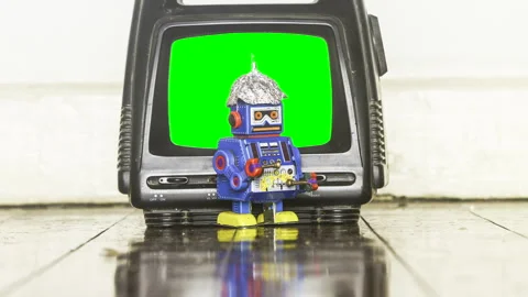 Crazy tin foil hat bot 스톡 동영상 143251084