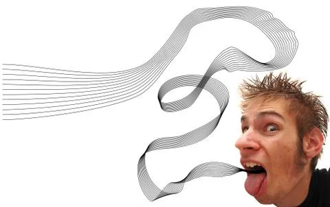 Crazy wacky man with lines spewing out of mouth Stock Illustration