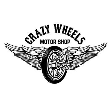 Crazy wheels. Motorcycle wheel with wings isolated on white back Stock Illustration