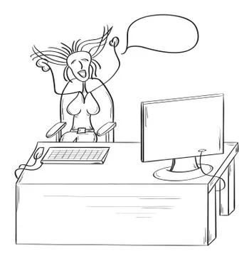 Crazy woman with computer Illustrazione stock