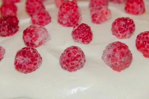 Cream biscuit cake with raspberry Фото
