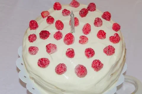 Cream biscuit cake with raspberry Photos