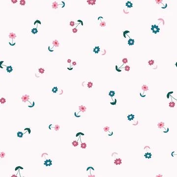 Cream, Blue , and Pink Tiny Daisy Seamless Pattern 스톡 일러스트