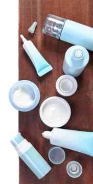 Cream bottles Foto stock