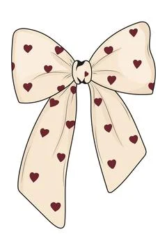 Cream Bow with Heart Pattern Stock Illustration