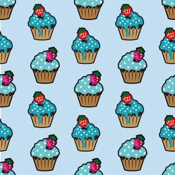 Cream cake blue seamless pattern Stock Illustration