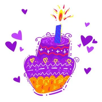 Cream cake with candle 库存插图