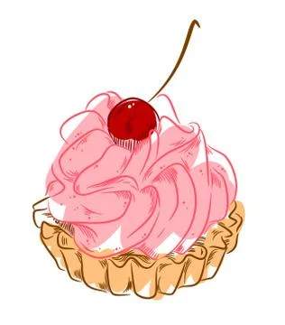 Cream cake with cherries Stock Illustration