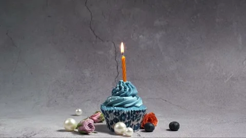 Cream cake with lit candle Stock Footage 223671264