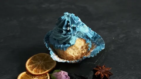 Cream cake on one side whole bitten Stock Footage 223670810